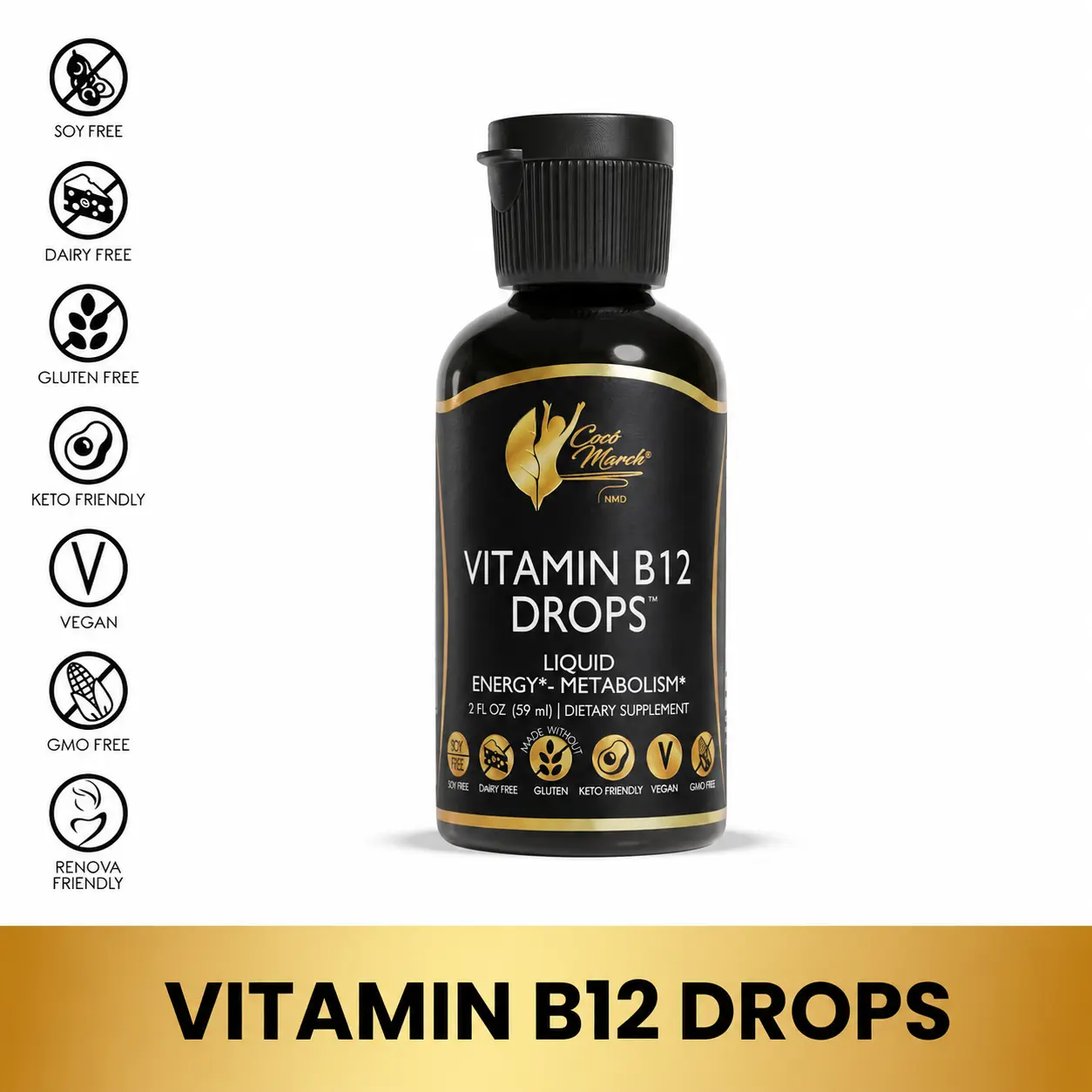 Cocó March N.M.D Liquid Vitamin B-12 Complex Dietary Supplement, Wellness Support Supplement  - 2 fl oz Healthcare Edible