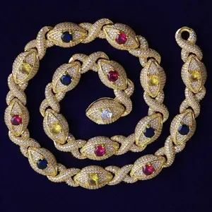 [ICE HUE]18K Gold Vacuum Plated Copper with 5A+ Sri Lanka Colorful Zircon Eyes Necklace Miami Italy Mexico & Micro Inspired for Women & Men Luxury Jewelry,Daily Wear,Casual Fashion,Gift Idea,,Classic,Hip Hop,Simple,Sporty Style