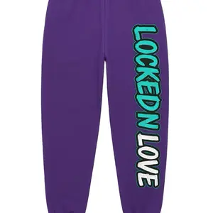 LockedNLove Logo Joggers Teal Heart Edition Purple Sweatpants with Bold Teal Text Design