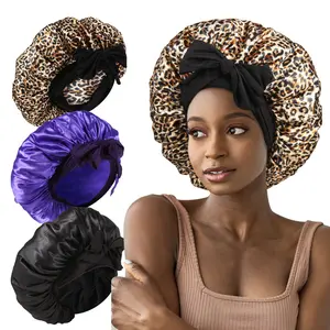 Jumbo Satin Bonnet Hair Bonnet For Sleeping, Reusable Adjusting Hair Care Wrap Cap Sleep Caps For Women