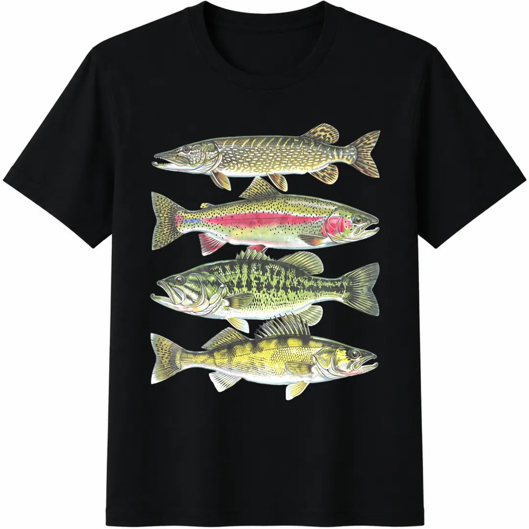90s Fish T-Shirt - Men & Women's Unisex Graphic Tee - Vintage Outdoor Fishing Shirt - Rainbow Trout - Walleye - Bass - Pike Shirt