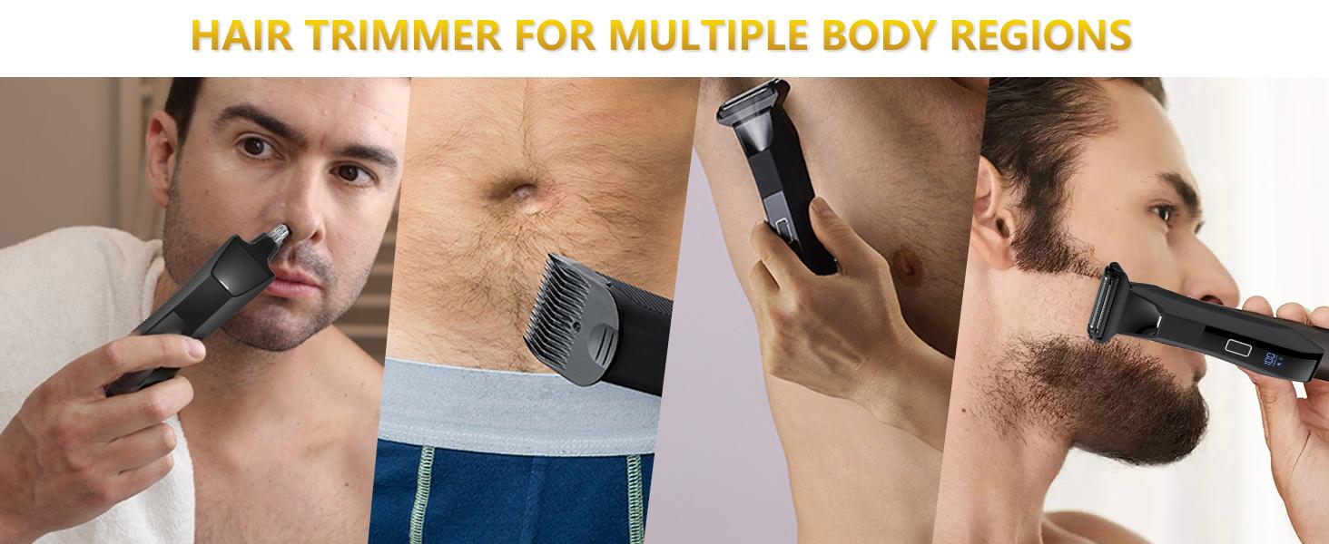 Body Trimmer for Men, Groin & Body Hair Trimmer, Ball Foil Shaver, Nose Hair Clippers, 3 in 1 Men's Waterproof Wet/Dry Groomer with Travel Case &Travel Lock, LED Display, Black