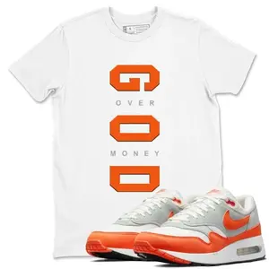 Unisex T-shirt To Match Sneakers Air Max 1 '85 Cosmic Clay - God Over Money Tee. 100% Cotton for Casual Wear. Comfortable Summer Unisex T-Shirt to match Jordan Sneaker. Streetwear Style. urban outfitters