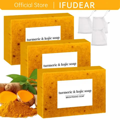 [IFUDEAR Official] Kojic Acid Turmeric Lemon Infused Korean Bar Soap 100g - Gentle Daily Face Wash & Body Care Skin Product, Acne Treatment, Dark Spot Remover, Natural Brightening, Oil Control, Radiant Skin Support