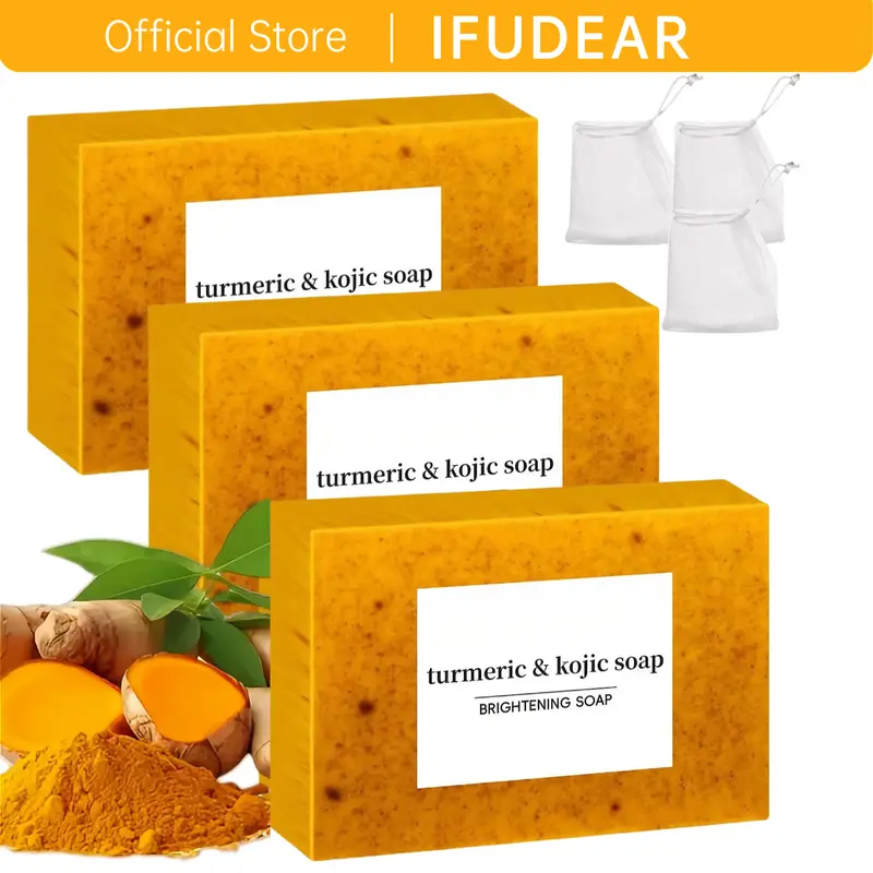 [IFUDEAR Official] Kojic Acid Turmeric Lemon Infused Korean Bar Soap 100g - Gentle Daily Face Wash & Body Care Skin Product, Acne Treatment, Dark Spot Remover, Natural Brightening, Oil Control, Radiant Skin Support