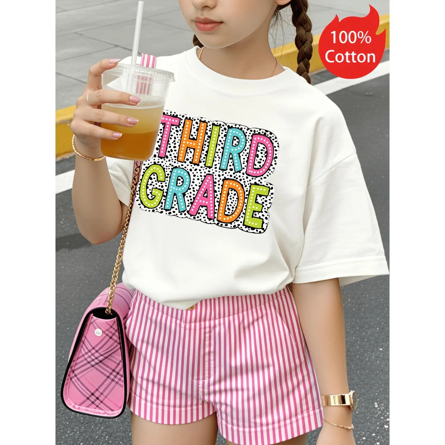 New Summer Kids Cotton T Shirt Girls Short Sleeve Dotted Pattern Cute Comfy Casual Playwear Breathable Soft Tee Perfect Gift
