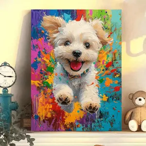 2D Flat Painting, 1 Piece 2D Charming Maltese Puppy Canvas Art - Wooden Frame Wall Decoration, Suitable for Home, Office, and Special Occasions Holiday Main Frame Painting Gift