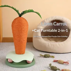 Vertical Jute Cat Scratcher, Carrot Shape Cat Climbing Post, Colorful Cat Spinner, Magic Claw Toy for Cats, Interactive Pet Plaything