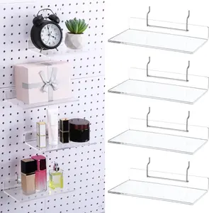 4 Set Pegboard Shelf Clear Acrylic with Organizer Accessories for Pegboard Display Wall Craft Room Home Nursery Workbench(L Shape,8 x 4 Inch)