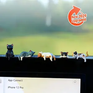 Mini Cat Desk Figurines Set of 5 Resin Multi Pose Kitty Ornaments Cute Cartoon Style Desk Companions for Home Offices Cubicles Playful Charming Desktop Decoration