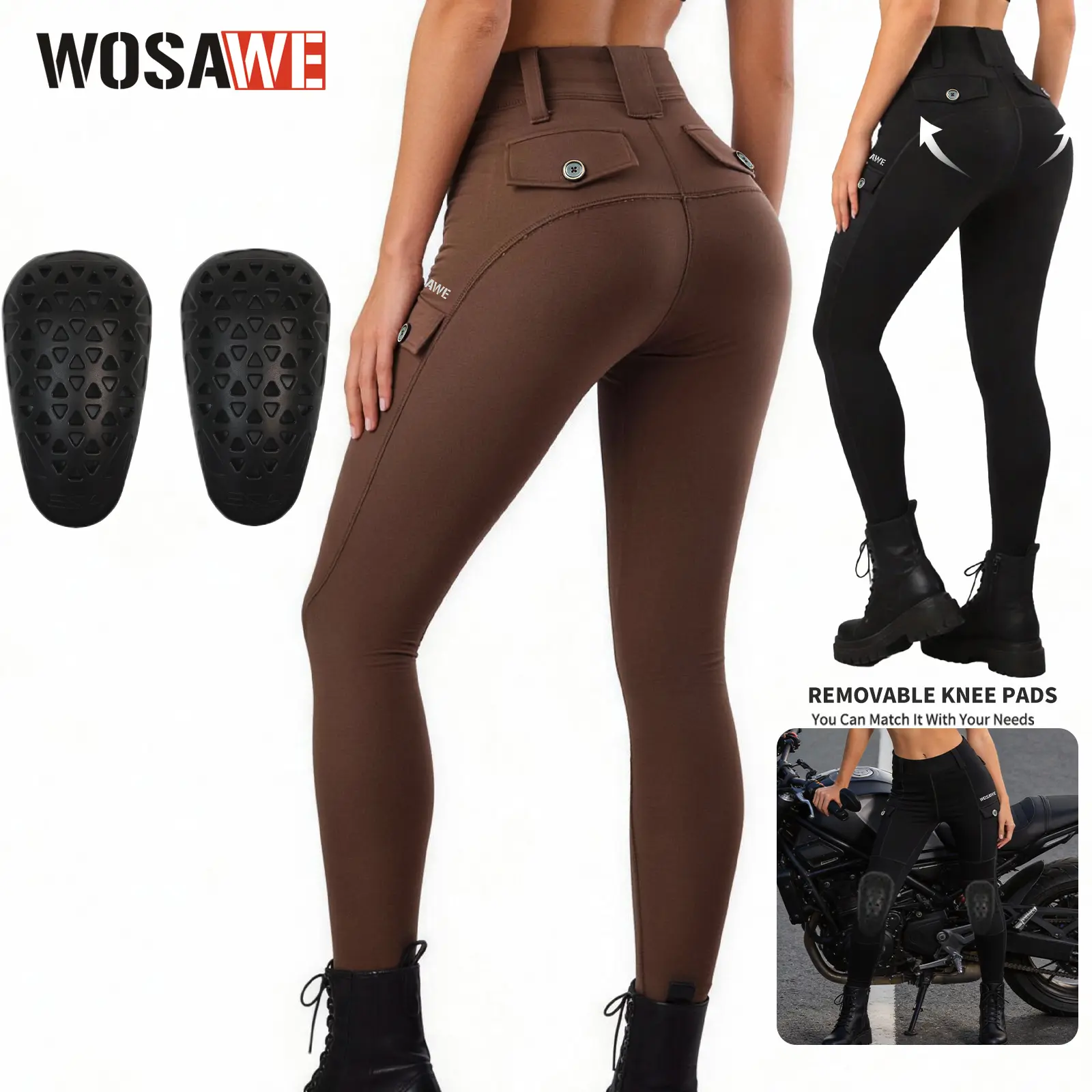 WOSAWE Women's City Motorcycle Style Pant Commute Riding Pants with Removable Knee Pads Butt Lifting Cargo Pants High Elastic & Comfortable