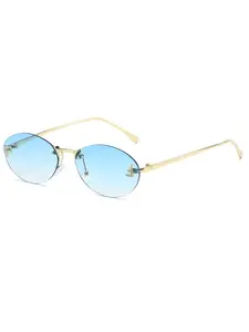 Women's Frameless Cut Edge Letter Embellished Sunglasses, Decorative Lens, Unique Shape, High-End Metal Oval Sun Glasses, Stylish Eyewear Accessories, All Season Wear