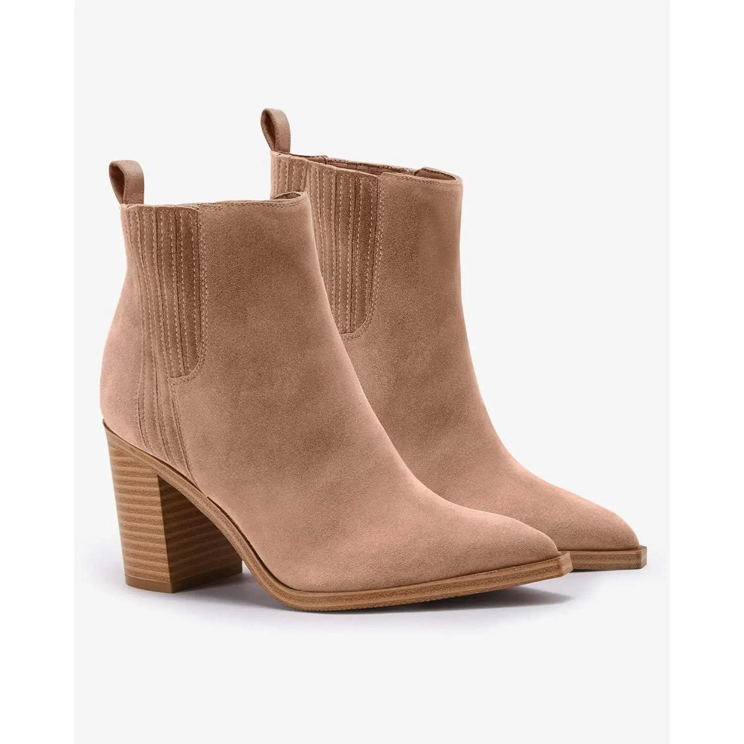 Coutgo Womens Ankle Boots Pointed Toe Chunky Stacked Mid Heeled Faux Suede Leather Booties Coutgo Womens Ankle Boots Pointed Toe Chunky Stacked Mid Heeled Faux Suede Leather Booties