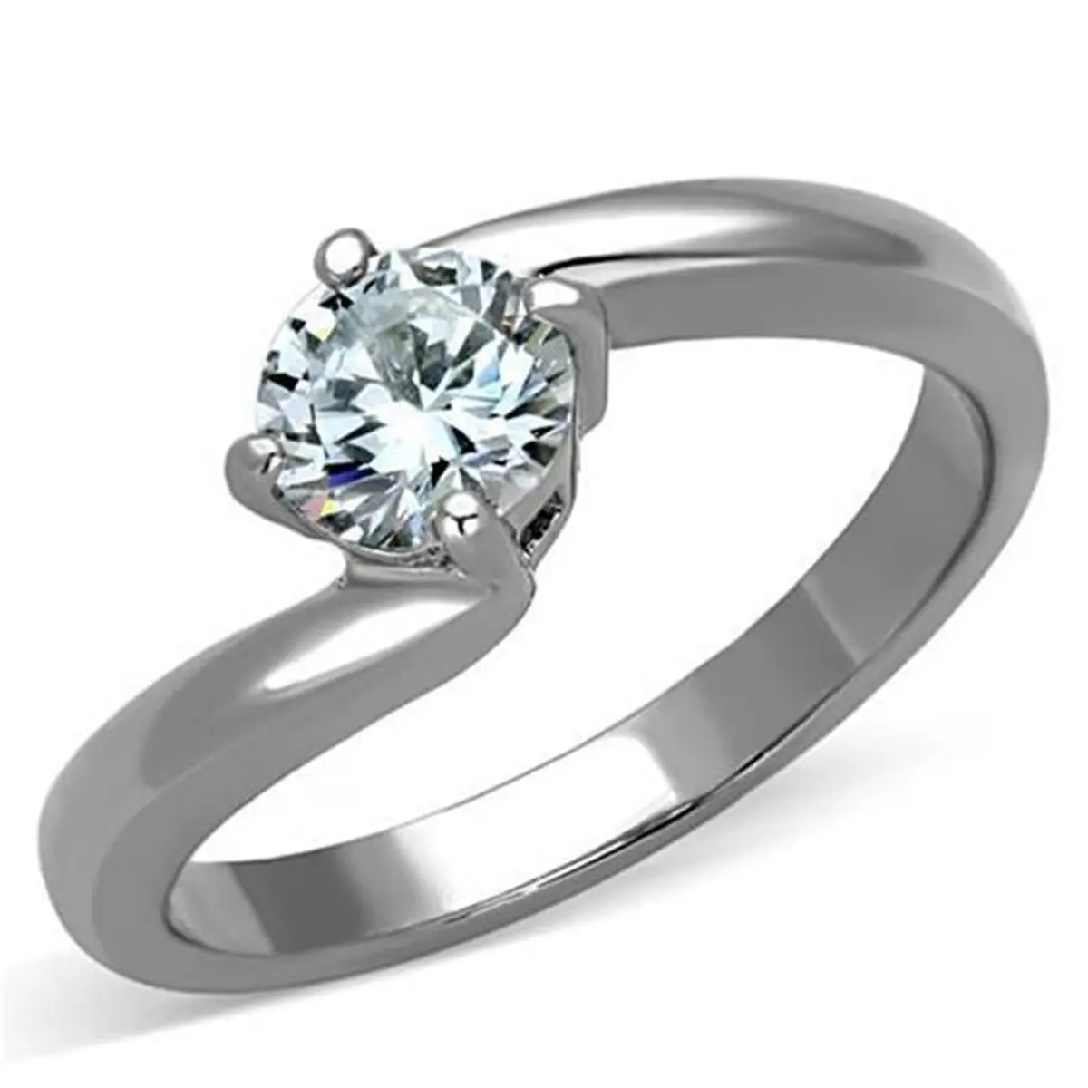 Women High Polished Stainless Steel Ring with AAA Grade CZ in Clear - Size 9