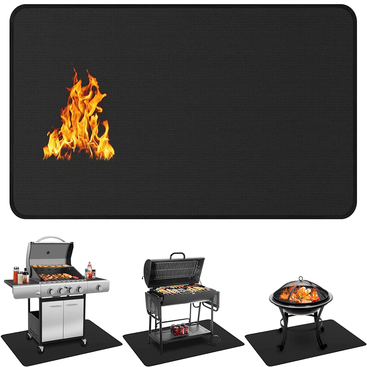 60 X 40 Inch Under Grill Mats For Outdoor  Double-sided Fireproof Deck And Patio Protector Mat Waterproof Oil-proof Bbq Floor Pad Indoor Fire Pit Fireplace