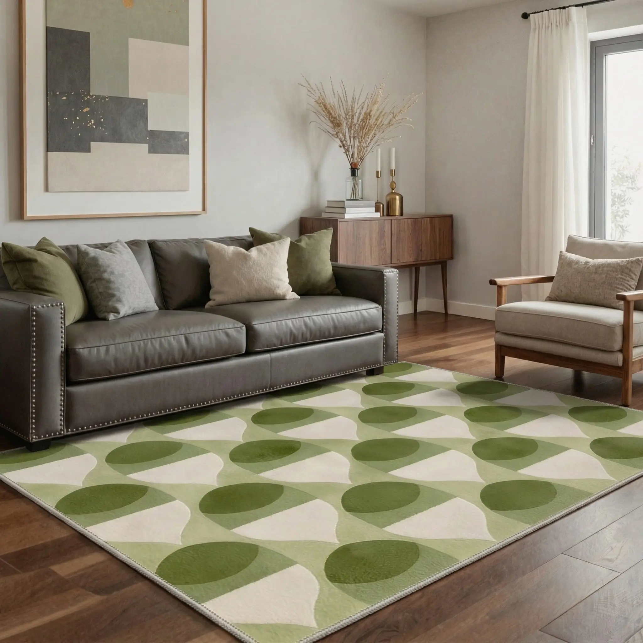 【Back To School】GENIMO Floor Rug – Soft, Non-Slip, Pet Friendly, Machine Washable Home Carpet, Ideal Area Rug for Living Room, Bedroom, Kitchen ,ARC2035-LEAF