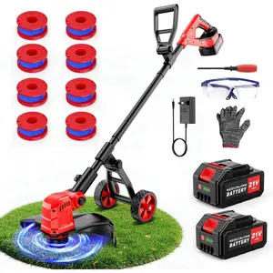 14" Cordless String Trimmer with 2 x 3.0Ah  and Charger, 3-in-1 Electric Weed Wacker String Trimmer with Wheel, Cordless String Trimmer for Lawn, Garden, and Yard (8 Spools of Line) (Red)