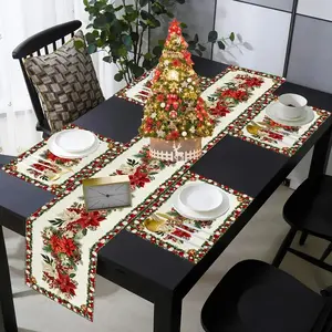 1 piece/5 piece set/7 piece set Christmas tablecloth and placemat set - for holiday kitchen and restaurant decoration - washable, suitable for home decoration and holiday kitchen - suitable for Christmas table decoration