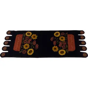 Ever Thankful Black Table Runner with Floral Design and Embroidered Text, Ideal for Home Décor and Functional Use