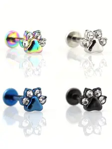 Women's Labret Monroe Lip Ring Bar Stud Earrings, Y2K Style Cute Dog Paw Design, Stainless Steel with Zirconia Inlay, All-Season Wear