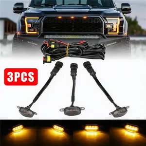 3X Raptor Style Smoked Lens Amber LED Front Grille Running Lights, Truck Accessories For Ford F150