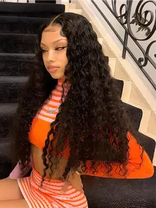 Black Long Curly Lace Front 13x4 Wigs Long Deep Wave Synthetic Wigs Heat Resistant Fiber  HD Curly Wigs forWomen Stylist Friendly Wig Soft Black Wig Synthetic Hair NaturalLooking Deep Curly Wavy Wig 28Inch