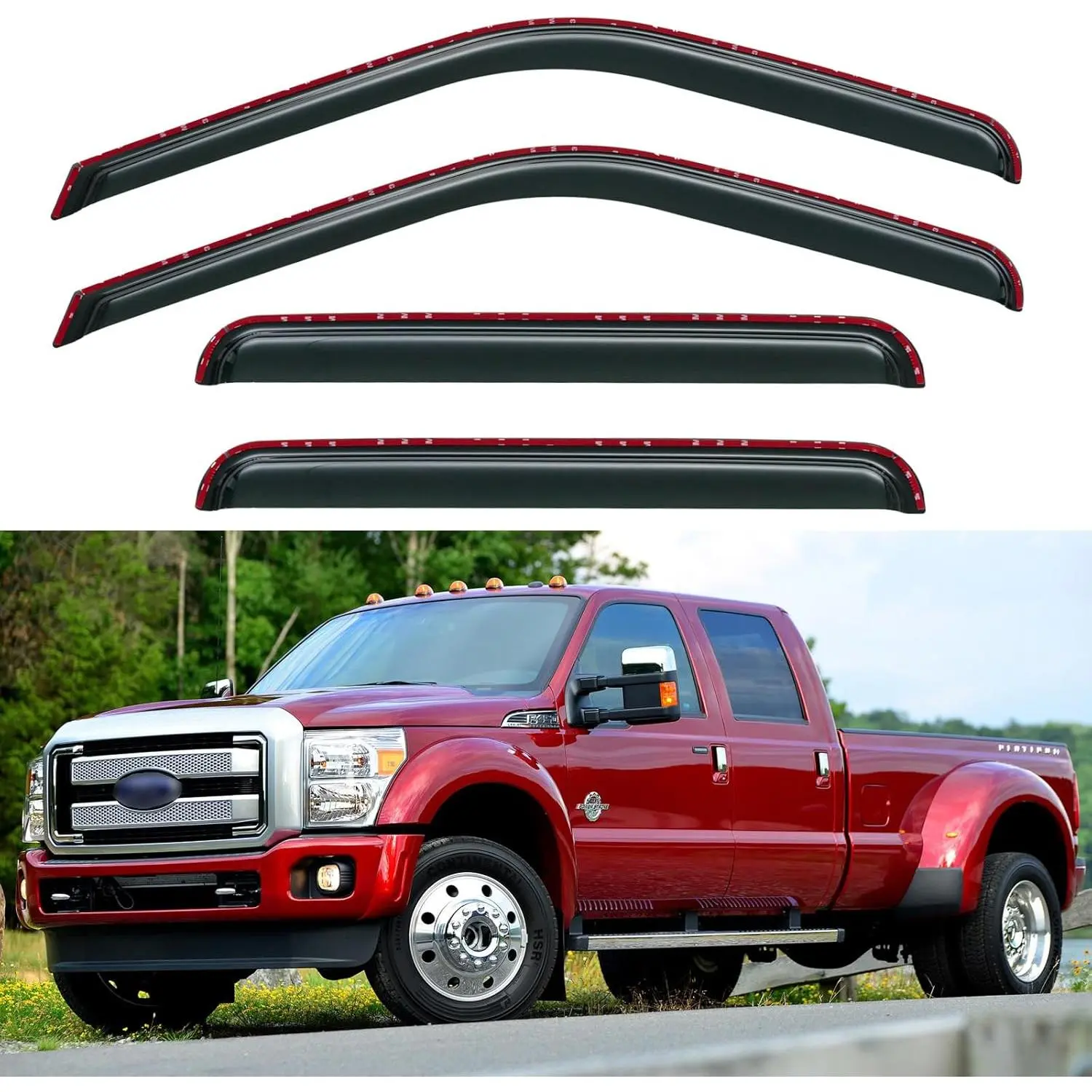 Acrylic Side Window Deflectors & Visors for 1999-2016 Ford F250-F550 SuperCrew Cab Super Duty Pickup, Visor Type, In-Channel Inside Mount Style, UV-Resistant, Rain Protection, 3M-Graded Tape Mount, Assembly-Required Car Exterior Accessory