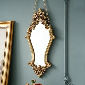 European Vintage Resin Wall Mirror, Hand-Painted Artistic Decor, Bathroom & Vanity Decoration, Home Gift & Photo Prop