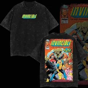 Superstyle Invincible #133B Ottley Image Youngblood Invincible War Comic Double Printed Oversize Lightweight Acid Washed Tee TV Series Graphic T-Shirt PP9 I3T