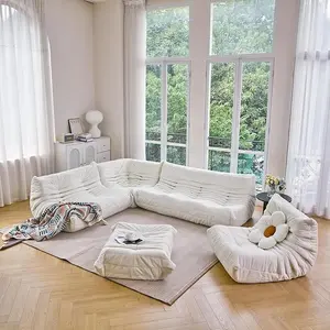 Fireside 3-Seater Corduroy Sofa, Mid-Century Armless Twin Floor Lounge Chair, Soft Premium Fluff Accent Sofa Chair for Living Room Bedroom, White