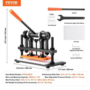 VEVOR Leather Cutting Machine, 10.2x 4.7 in Embossing Plate Manual Die Cutter, 0.47 in Pressure Stroke Dual Guide Shafts Die Cut Machine, Leather Embossing Machine for Various of Materials