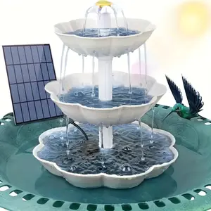Solar Powered Outdoor Fountain with Bird Feeder, 3 Layer Water Flow Design, No External Wires Needed, DIY Assembly, Low Maintenance, Solar Garden Fountain