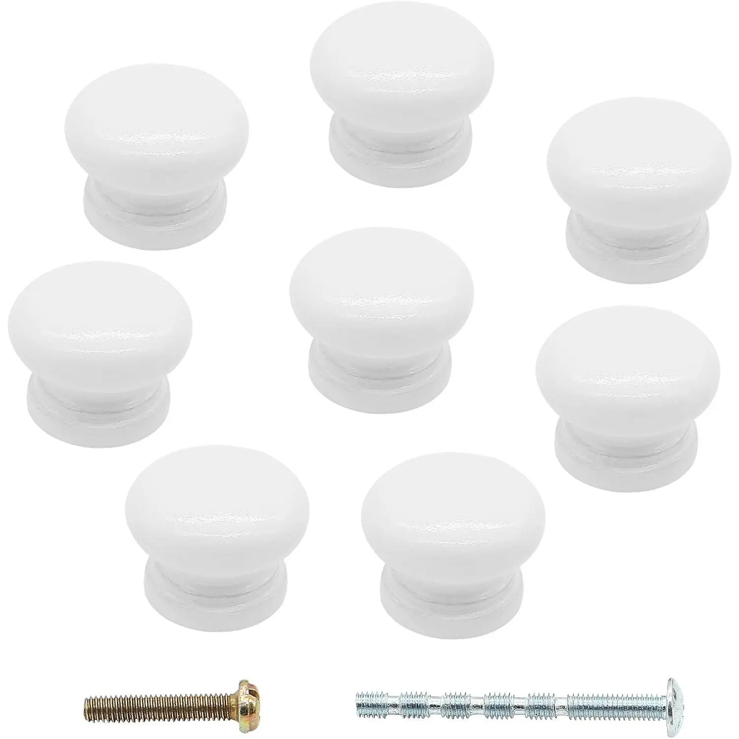 8 count Wood White Drawer Knobs, 1 Inch Mushroom Shape Wooden Cabinet Furniture Knobs Pulls Handles for Home Office Wardrobe Dresser Storage Cupboard
