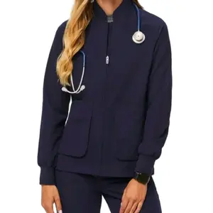 Women's Medical Scrub Jacket - Zip-Up - 4 Pockets - Royal Blue & Olive Green