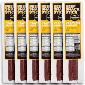 Stripling's Original Peppered Beef Snack Sticks- Family Owned Premium Beef Jerky Snack Packs - Made in the USA (6-Pack)