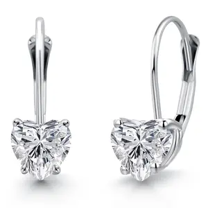 14K White Gold Heart Shape Gemstone Birthstone Leverback Earrings for Women | 5MM Solitaire Dangle Style | Fine Jewelry Gifts for Mom Wife Her