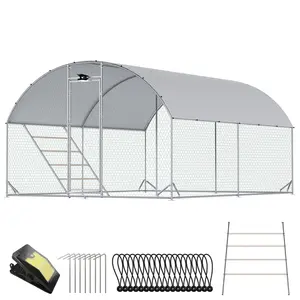 CHIKENCOOP Chicken Coop Large Metal Chicken Run with Full-Top Waterproof Cover - Chicken House for 16/20 Chickens, Poultry Cage with Solar Light, Backside Poles, Walk-in Pen for Rabbits Ducks Yard 2 Room outdoorfun