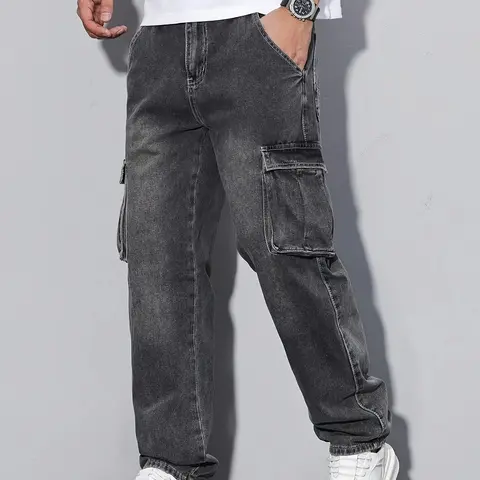 Men's Regular Length Solid Straight-Leg Denim Jeans - Casual Regular Fit, Washed Non-Stretch Cotton-Rayon Fabric, All-Season Work Bottoms, Regular Length Men's Jeans