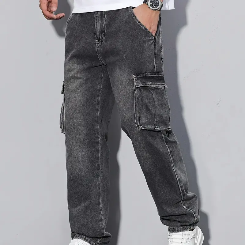 Men's Regular Length Solid Straight-Leg Denim Jeans - Casual Regular Fit, Washed Non-Stretch Cotton-Rayon Fabric, All-Season Work Bottoms, Regular Length Men's Jeans