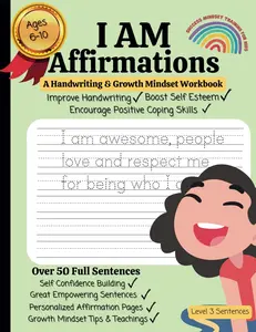 I AM Affirmations Handwriting Practice Workbook For Kids, Positive Affirmations For Kids, And Growth Mindset Workbook: This Self Esteem Workbook For ... Positive Phrases, Printing Sentences And More