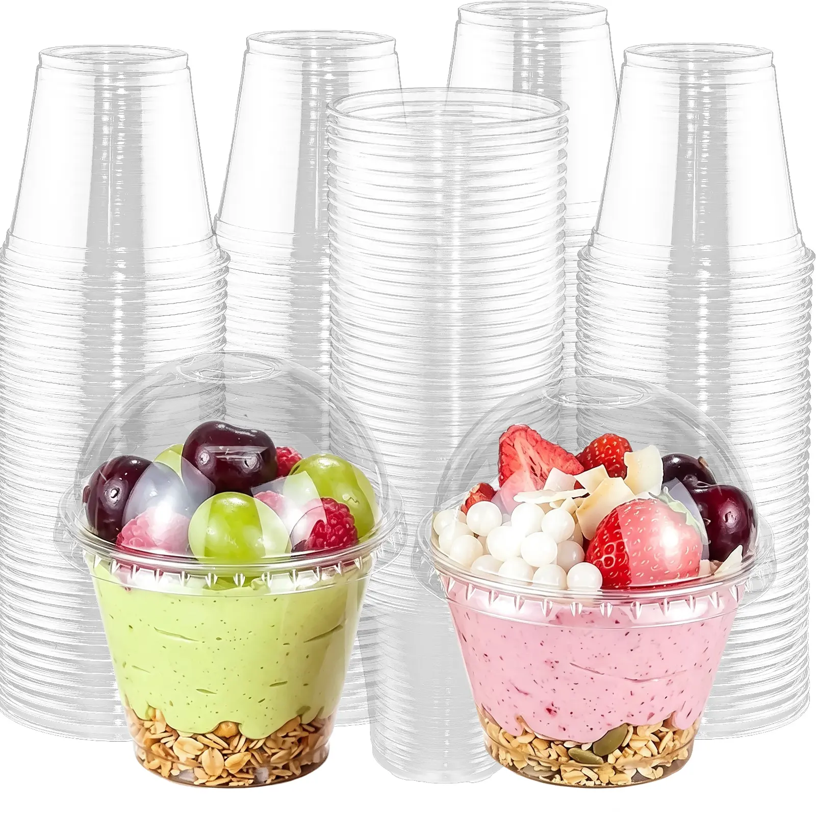 50Pack Lightweight Clear Plastic To-Go Cold Cups with Lids & Strawless Sipping, Car Cup Holder-Friendly, Ideal for Iced Drinks & Watch Parties, Business & Picnic Use, Plastic Dessert Cups Disposable Drinkware