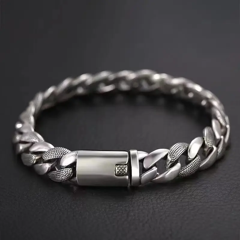 Cuban Bracelet 18/19/20cm Thick Men's Punk Bracelet Bold Fashion Hip-Hop Gift Suitable for Boyfriend Gift Rhodium Plated Stainless Steel Bangle