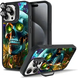 Skulls and Natural Art | Lightweight Shockproof Protective Case For iPhone 17/AIR/16/15/14/13/12/11 Pro/PLUS/MAX, Stylish and Cool, Durable, Magnetic Design, Metal Lens Frame, with Stand, All-Around Protection, Camera Stand, Protector 11X-L0458