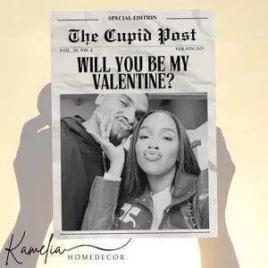 Will You Be My Valentine Newspaper Poster Unframed, Personalized Valentine Gift, Valentine’s Day Printable, Flower Bouquet Wrap Wall Art, Valentine Gift