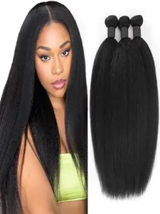 Kinky Straight Bundles Yaki Straight Bundles Human Hair Unprocessed Virgin Full and Thick Silky Soft, No Shedding, No Smell, No Tangle