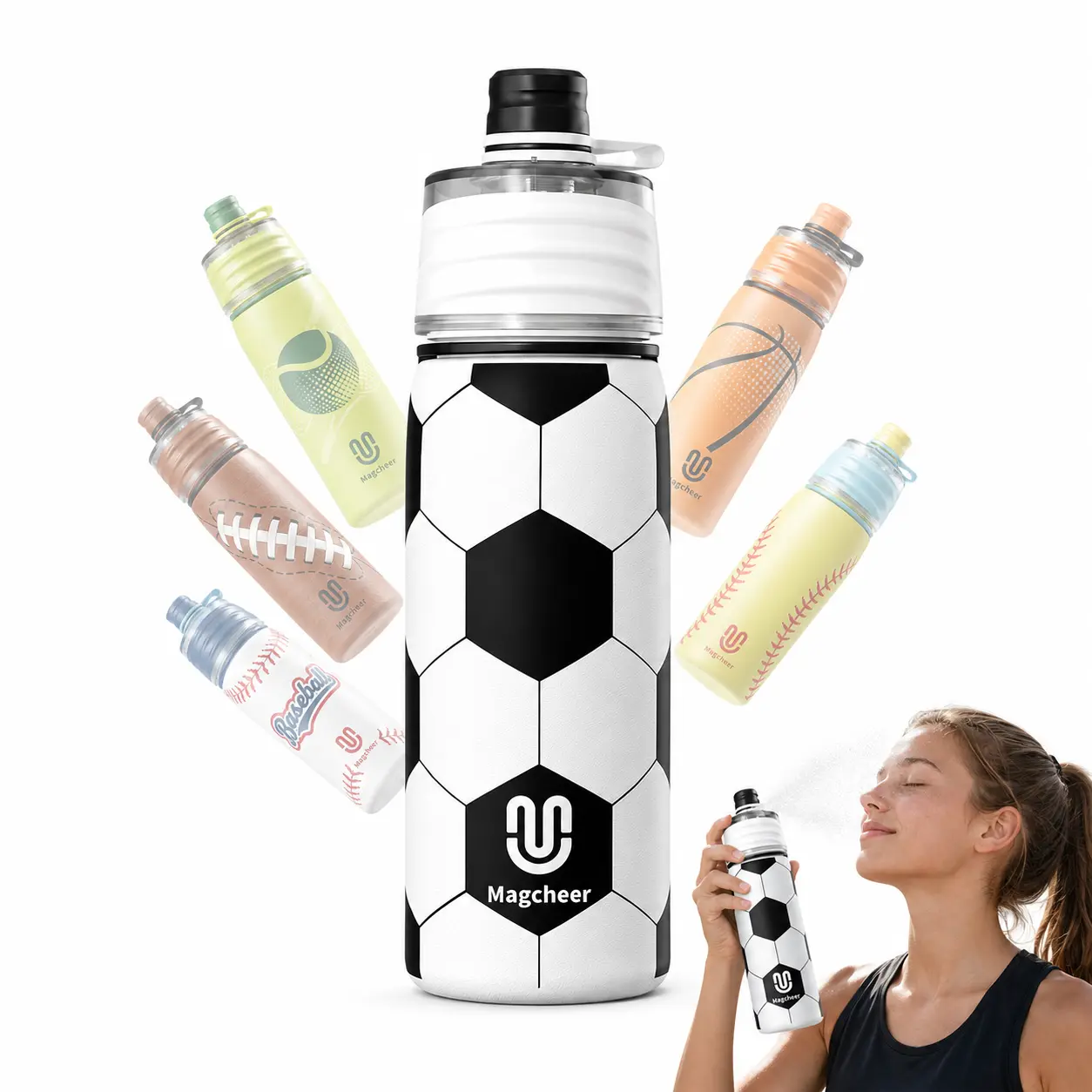 Soccer Water Bottle - 20oz Insulated Misting Water Bottles Stainless Steel 3D Textured - Soccer Accessories Gift for Kids