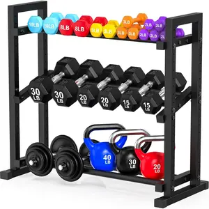 3-Tier Adjustable Dumbbell Rack, Weight Rack for Home Gym Storage, Heavy Duty Weight Stand for Dumbbells, Kettlebells & Free Weights, Space-Saving Dumbbell