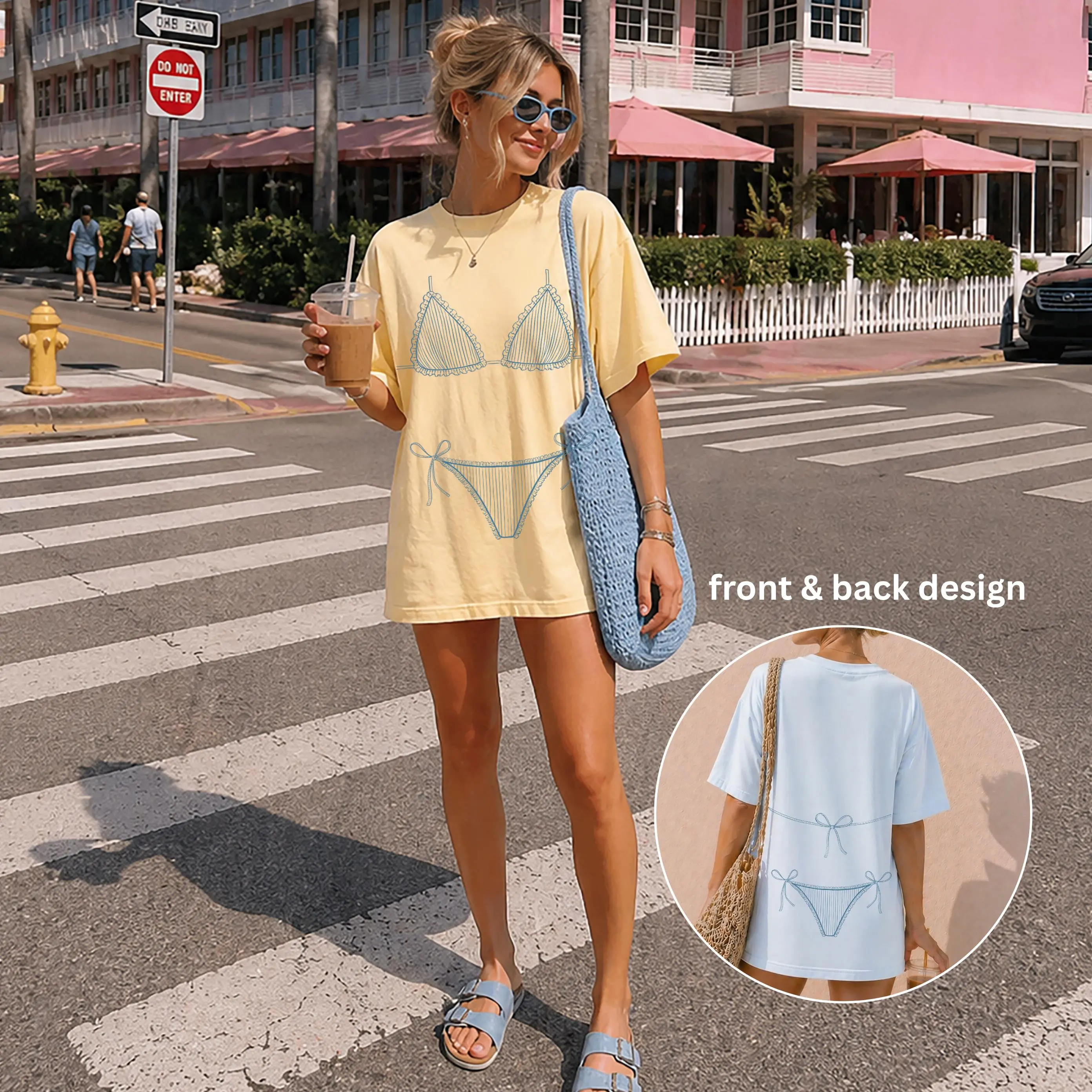 Bikini Cover-Up Beach Tee, Graphic Tee on Comfort Colors C1717 with Front and Back Bikini Design, Women’s Beach Vacation Shirt Oversized