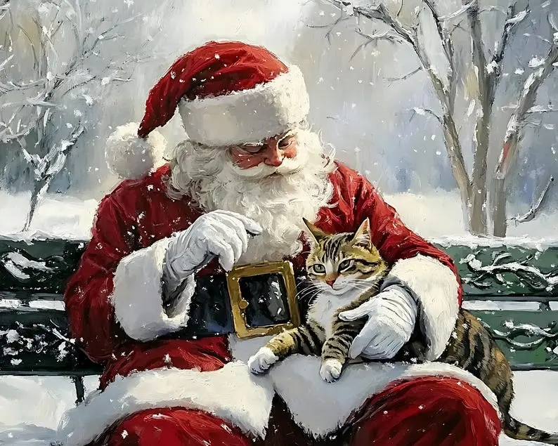 Santa Claus Painting, Santa Claus Wall Art, Santa Claus Canvas, Winter Artwork, Snowflake, Toys And Games, Christmas Ornament, Christmas Cat .Poster Xmas Wall Decor - No Frame