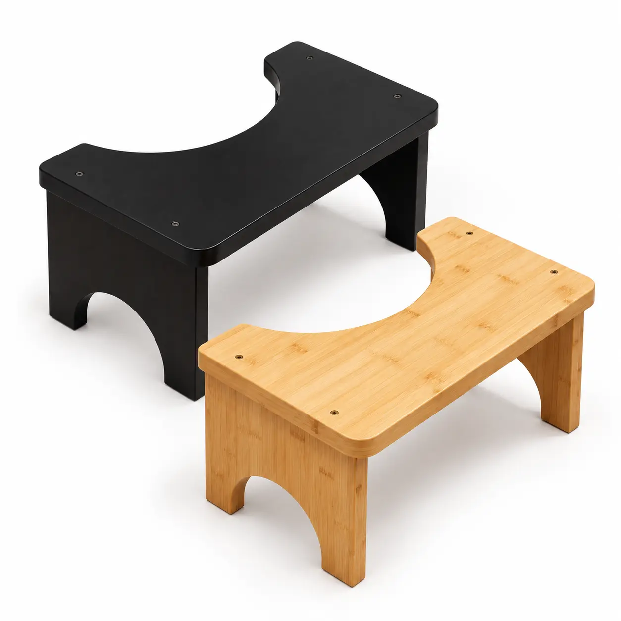 Toilet Foot Stool for Adults, U-Shaped Bathroom Footrest, Wide Foot Platform, Rounded Edges, Modern Wood-Look Design, Black or Natural Finish